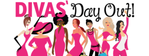 The divas' day out logo is shown with multiple clip art women dressed in pink posing for picutres