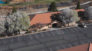 A drone shot of Andrews Braces in Sparks, Nevada is shown